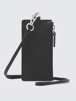 Black and taupe grained leather card holder with zip