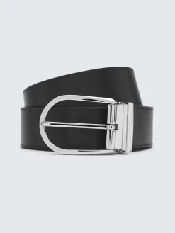 Black calf and grained leather reversible belt