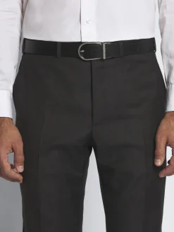 Black calf and grained leather reversible belt