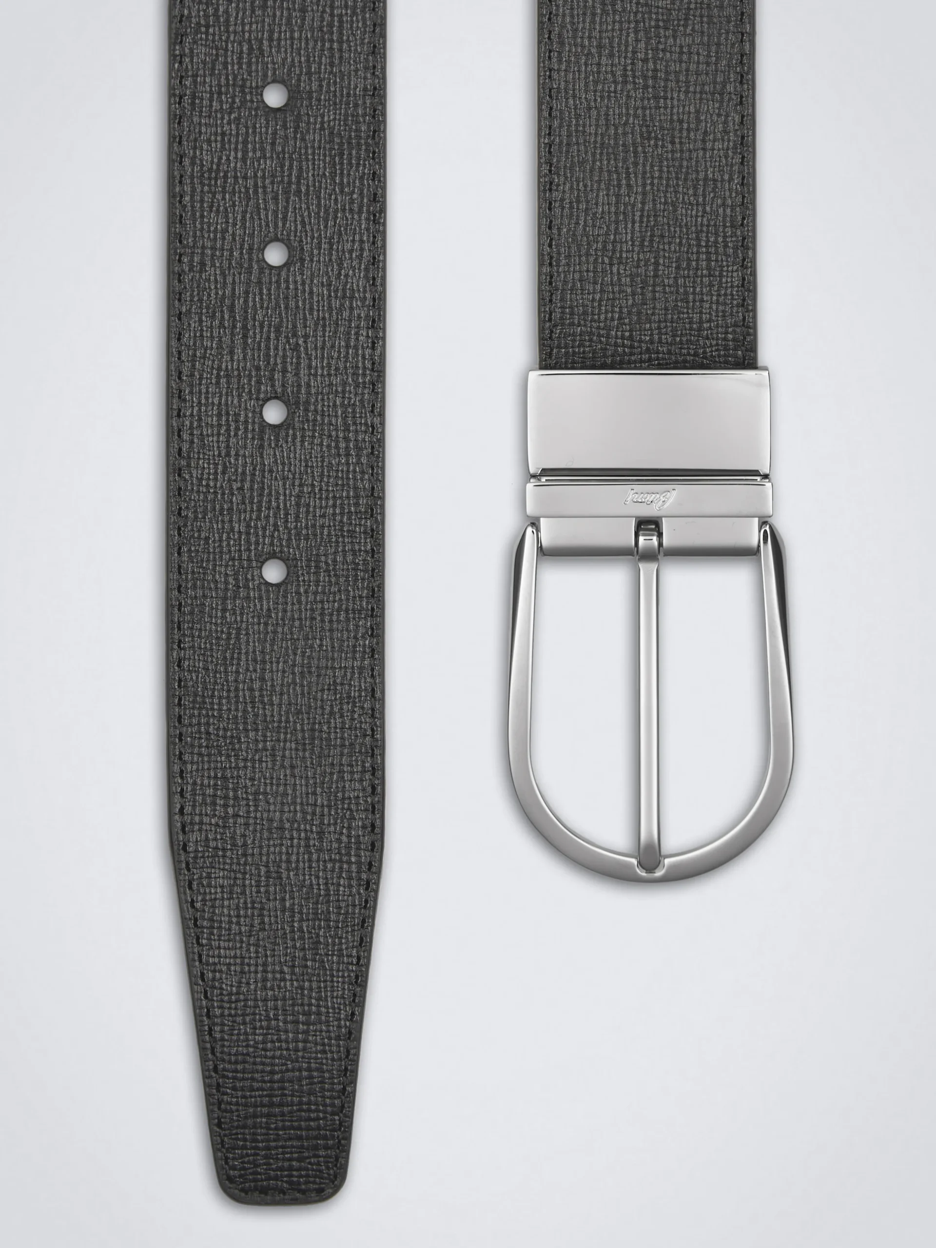 Black calf and grained leather reversible belt