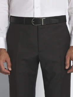 Black calf and grained leather reversible belt