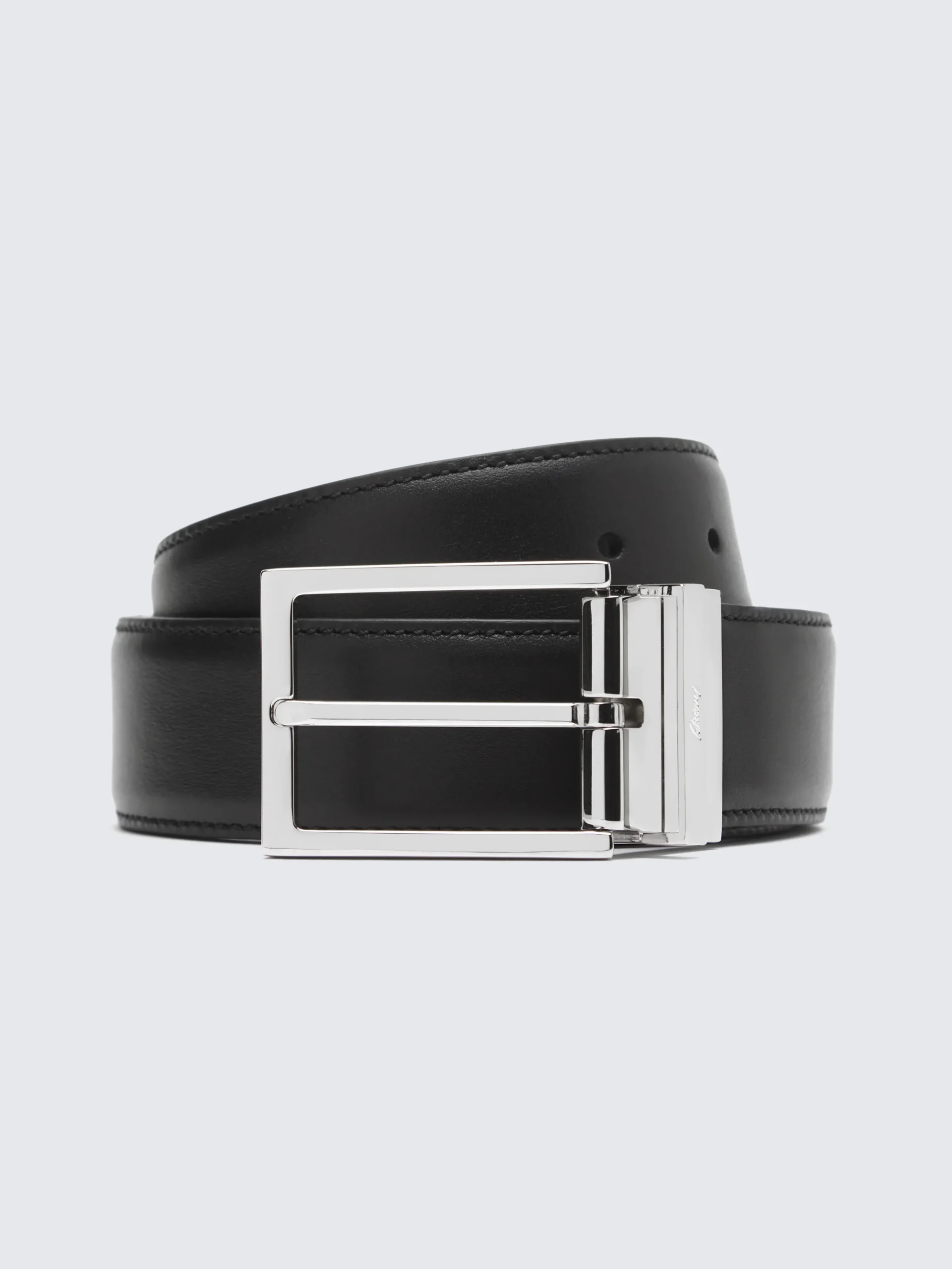 Black calf leather adjustable belt