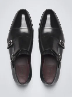 Black calf leather double monk Milano shoes