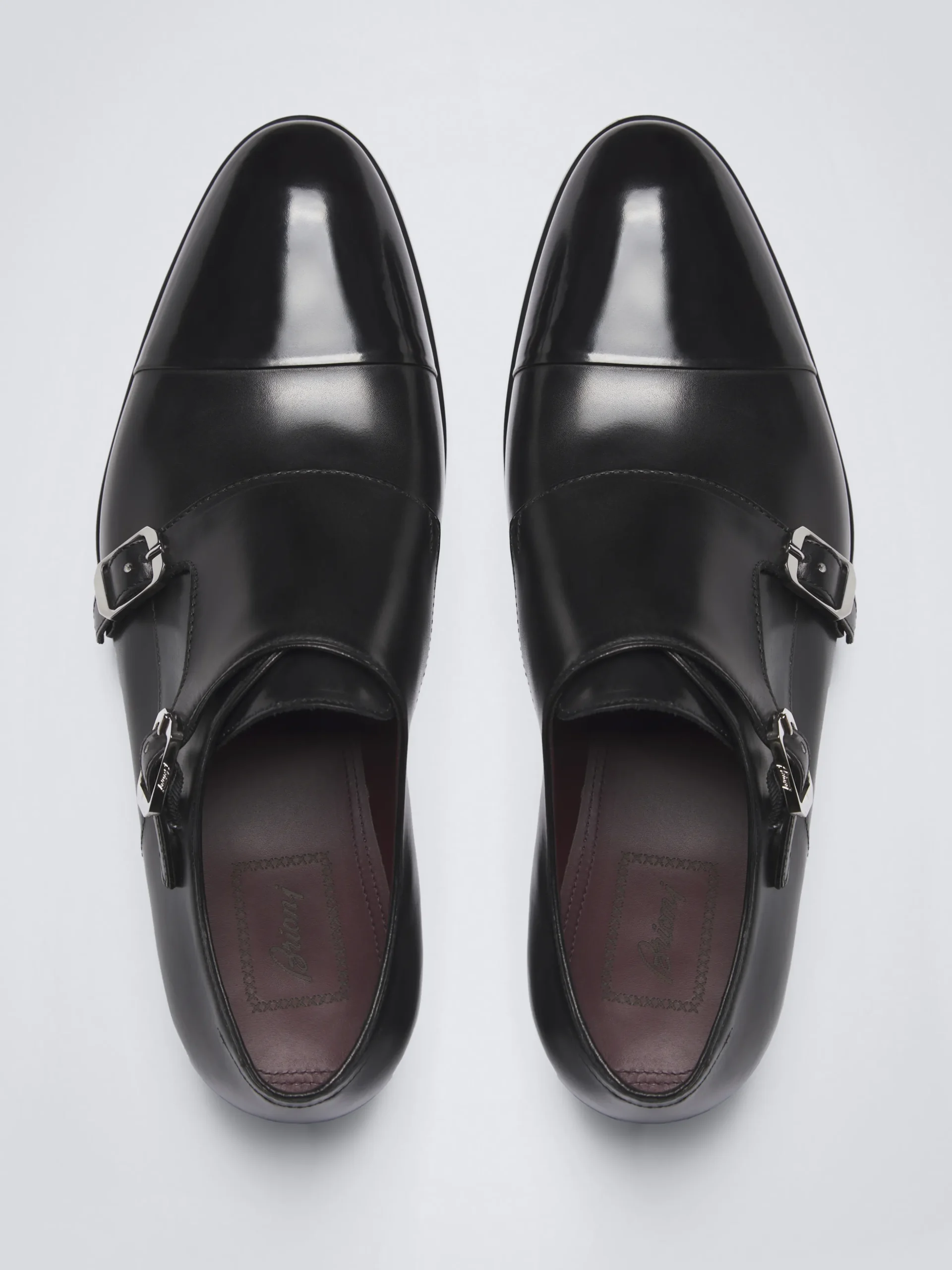 Black calf leather double monk Milano shoes