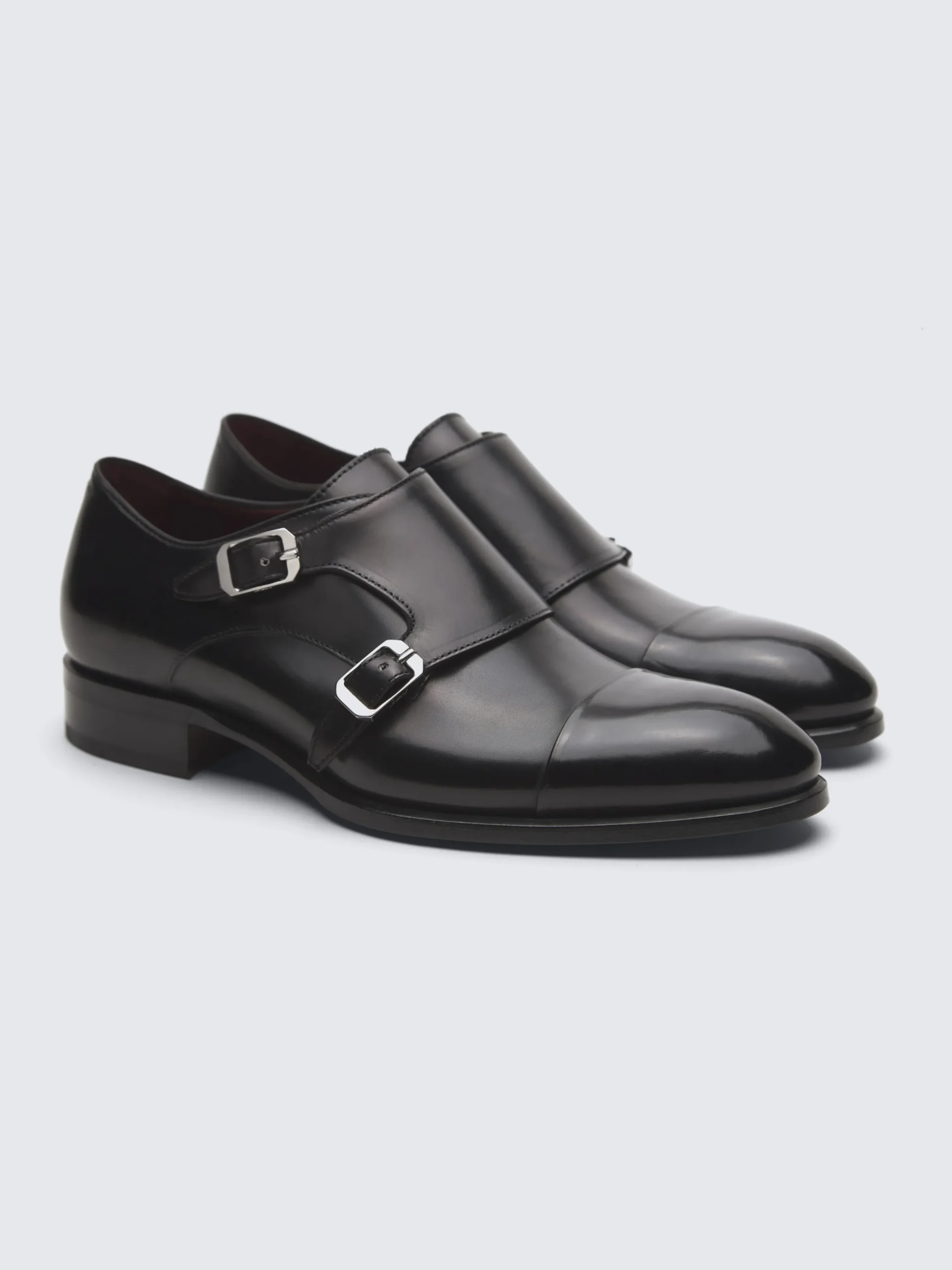Black calf leather double monk Milano shoes