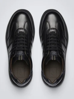 Black calfskin and alligator Olympia sneakers