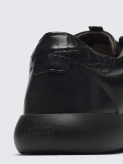Black calfskin and alligator Olympia sneakers
