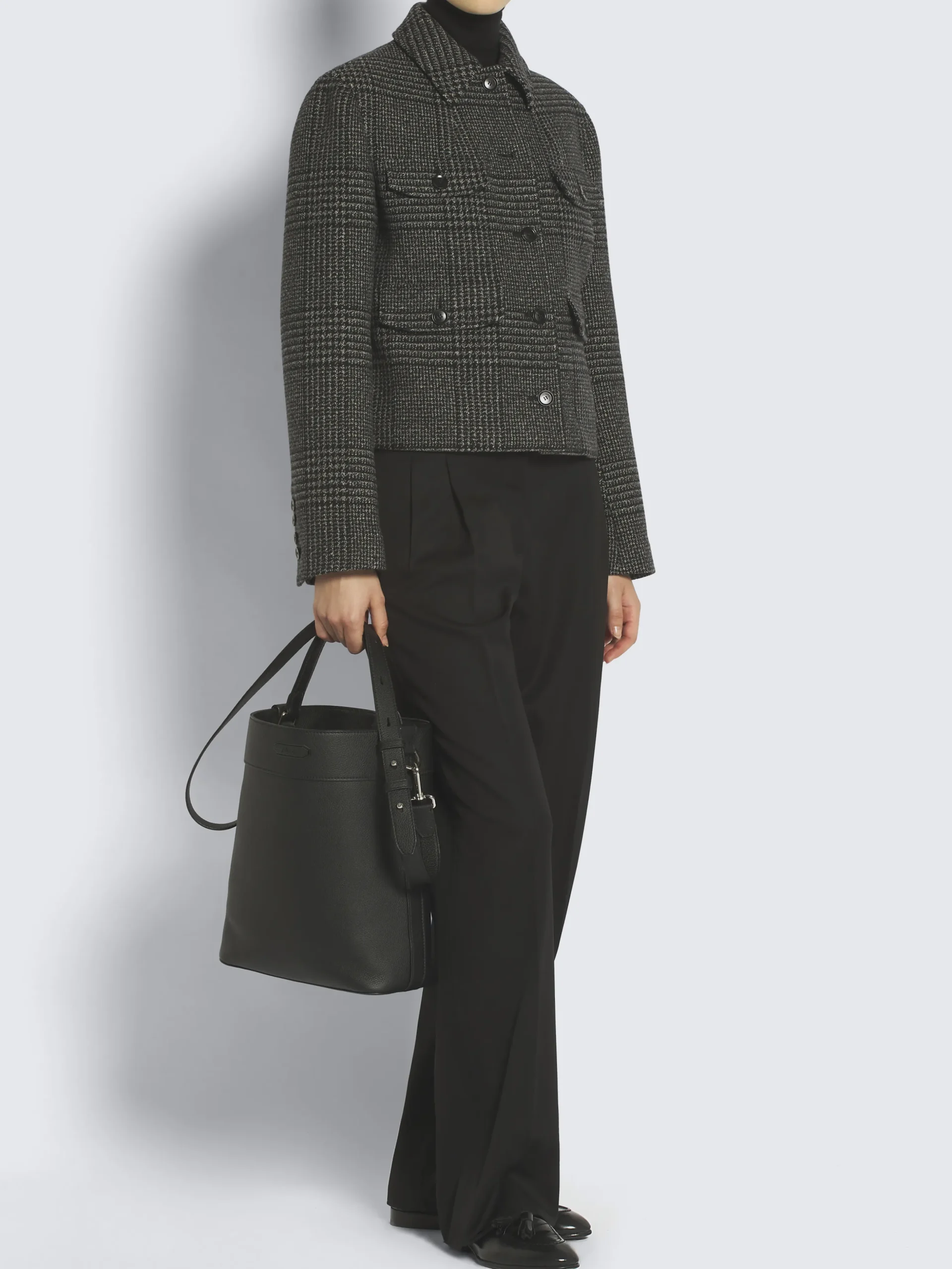 Black calfskin top handle bag