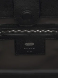 Black calfskin top handle bag