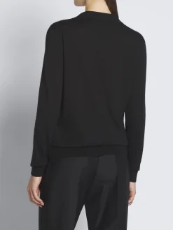 Black cashmere and silk long-sleeved V-neck polo