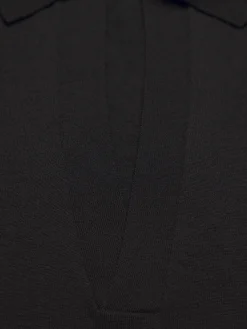 Black cashmere and silk long-sleeved V-neck polo