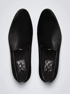 Black cotton velvet evening loafers