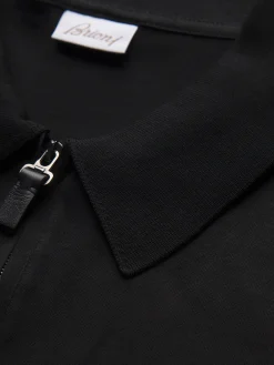 Black cotton zip polo