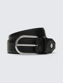 Black grained calf leather belt