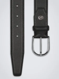 Black grained calf leather belt