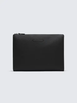 Black grained calf leather hand pouch