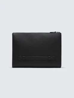 Black grained calf leather hand pouch
