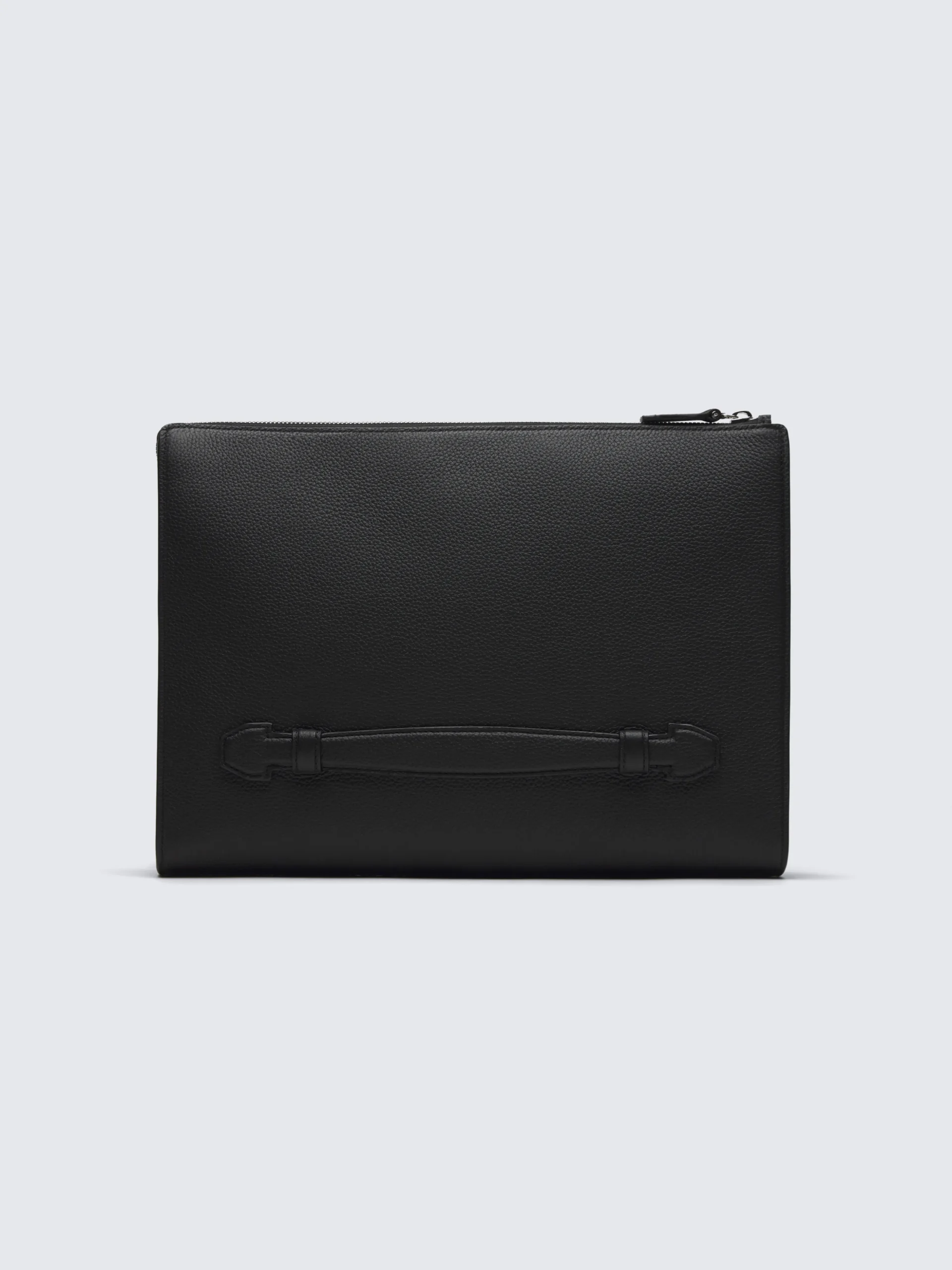 Black grained calf leather hand pouch