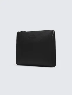 Black grained calf leather hand pouch