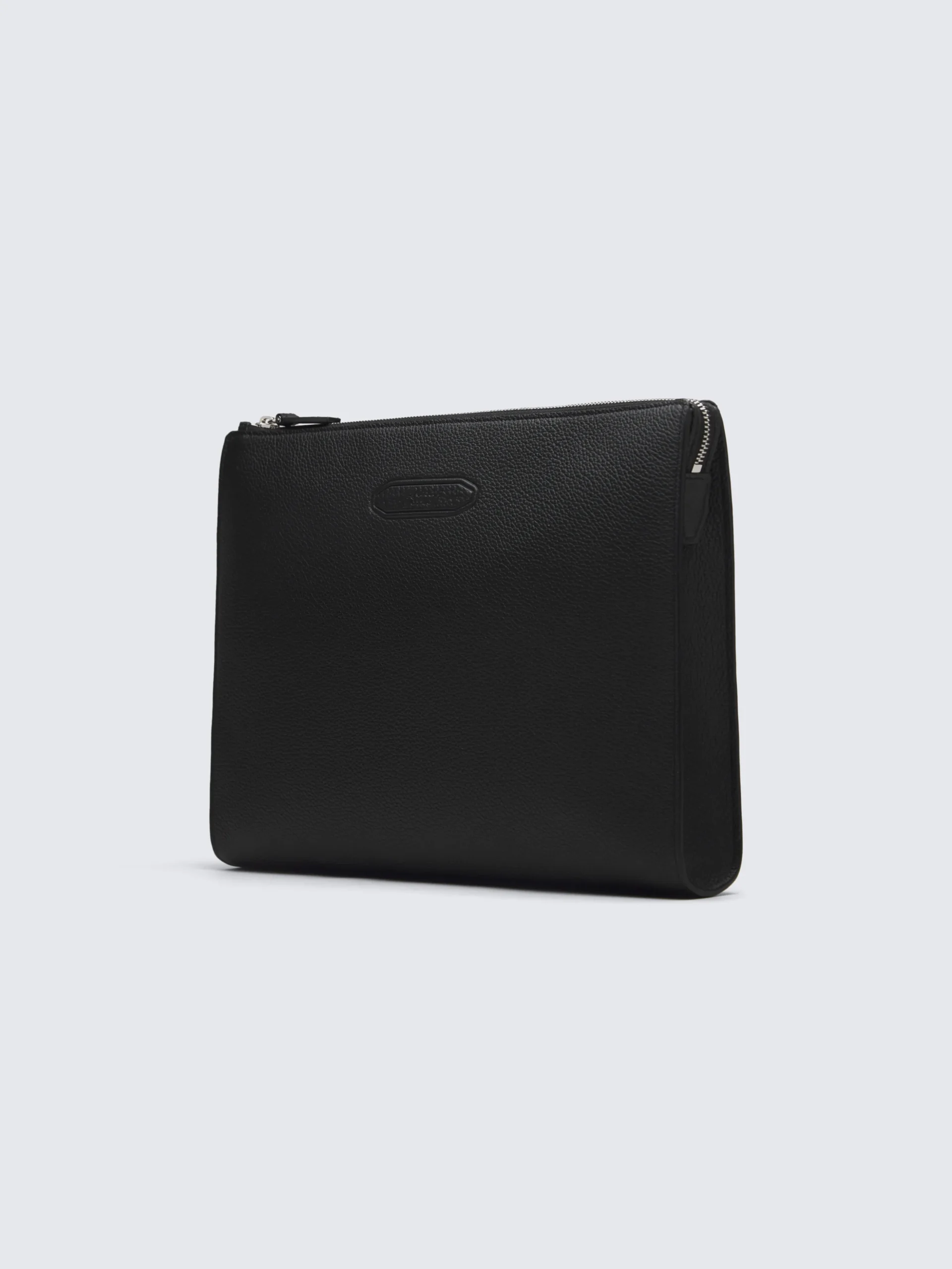 Black grained calf leather hand pouch