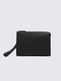 Black grained calf leather pouch