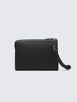 Black grained calf leather pouch