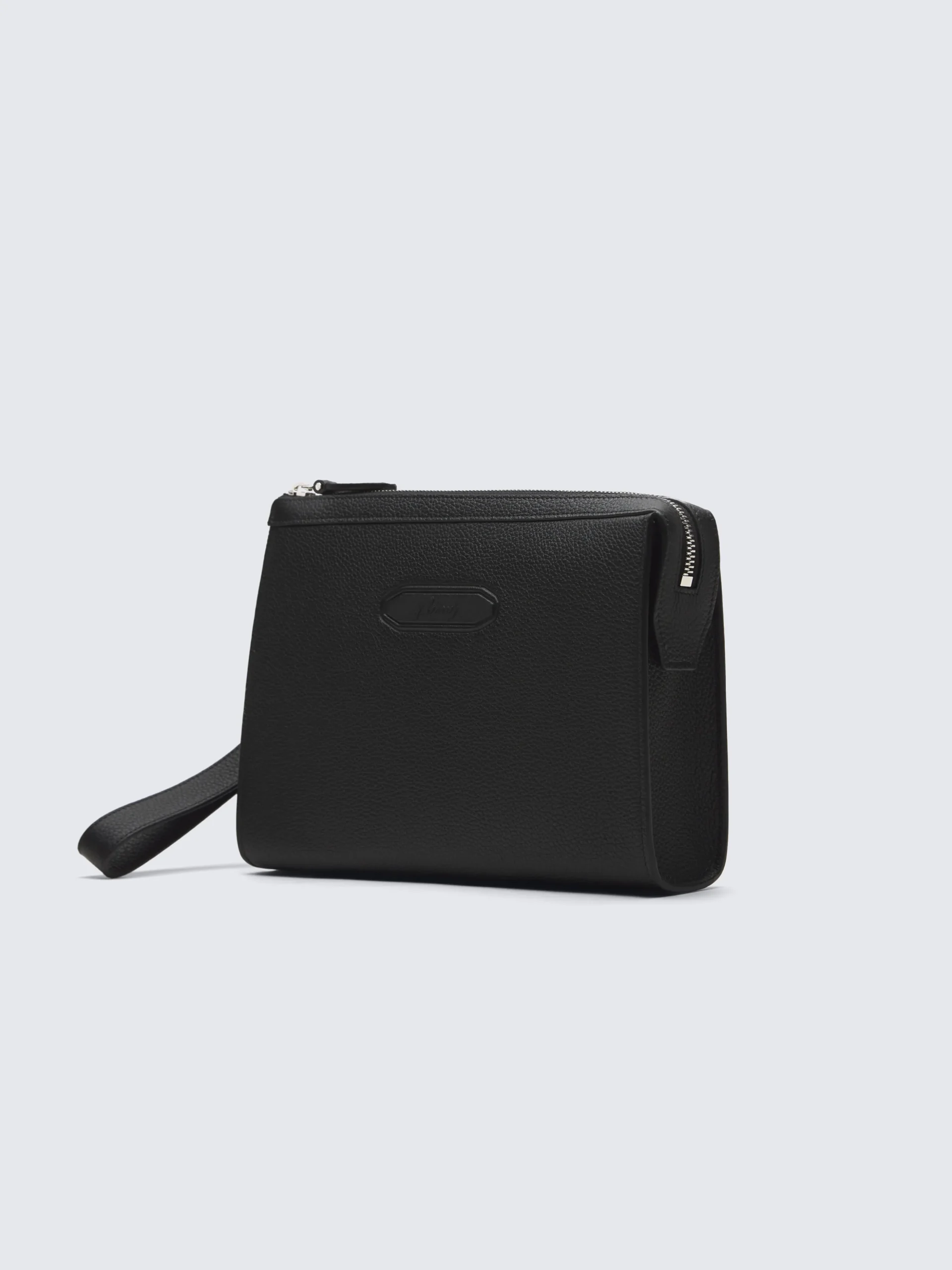 Black grained calf leather pouch