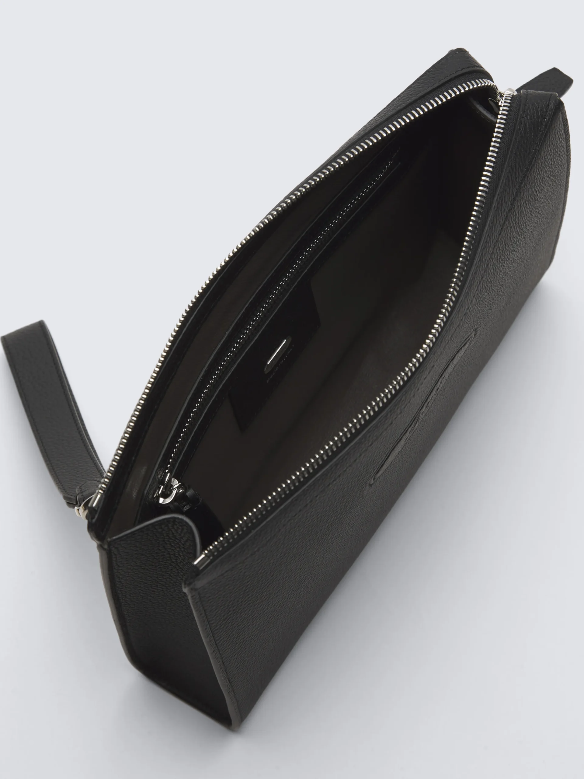 Black grained calf leather pouch