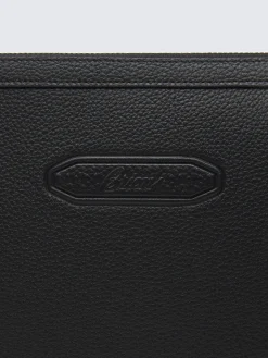 Black grained calf leather pouch