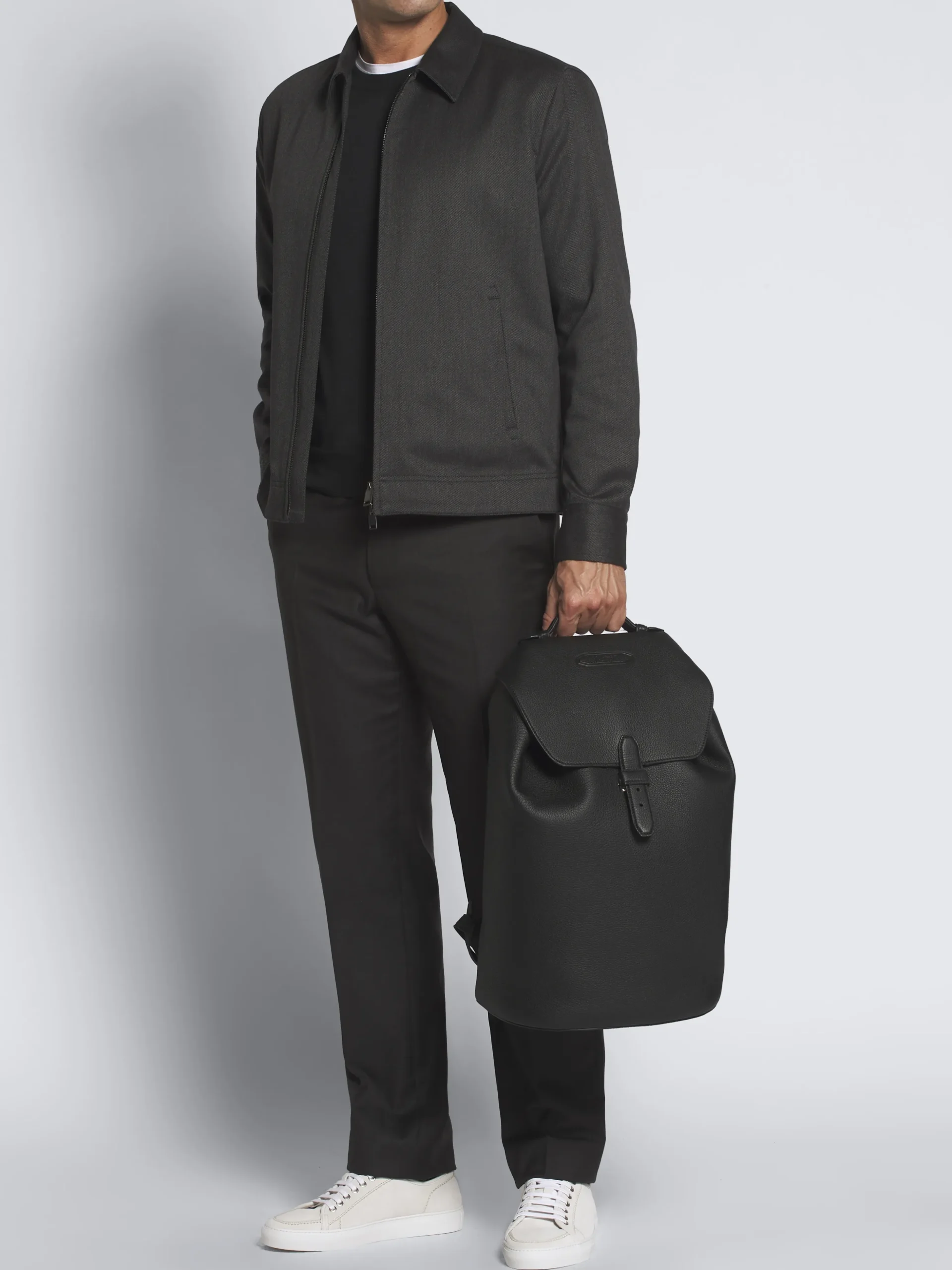 Black grained leather backpack