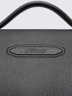 Black grained leather backpack