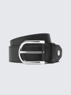 Black grained leather belt