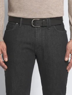 Black grained leather belt