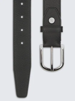 Black grained leather belt
