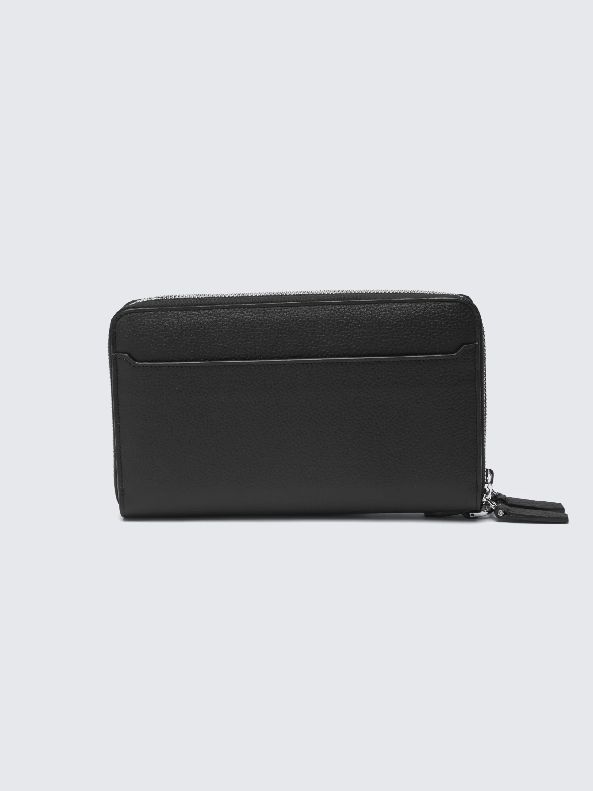 Black grained leather double zip wallet