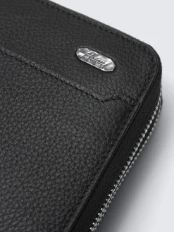 Black grained leather double zip wallet
