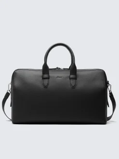 Black grained leather duffle bag