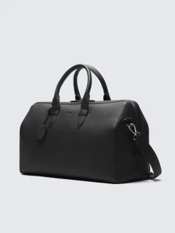 Black grained leather duffle bag