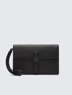 Black grained leather hand pouch