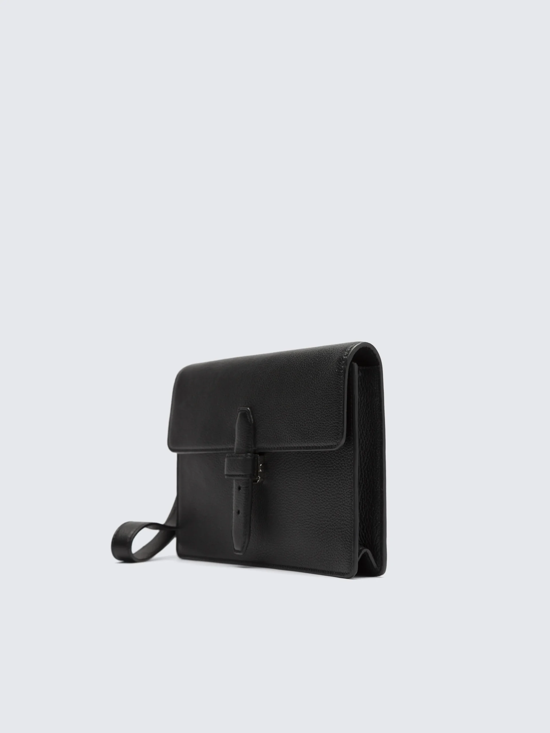 Black grained leather hand pouch