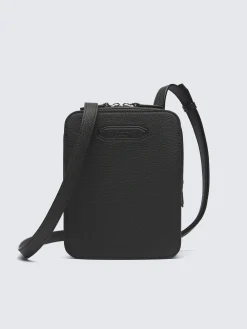 Black grained leather messenger bag