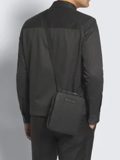 Black grained leather messenger bag