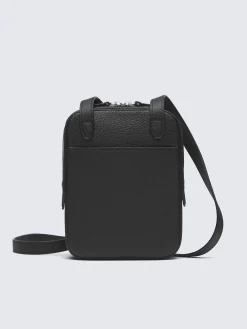 Black grained leather messenger bag
