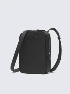 Black grained leather messenger bag