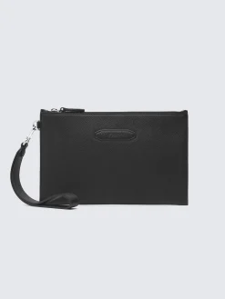 Black grained leather small pouch