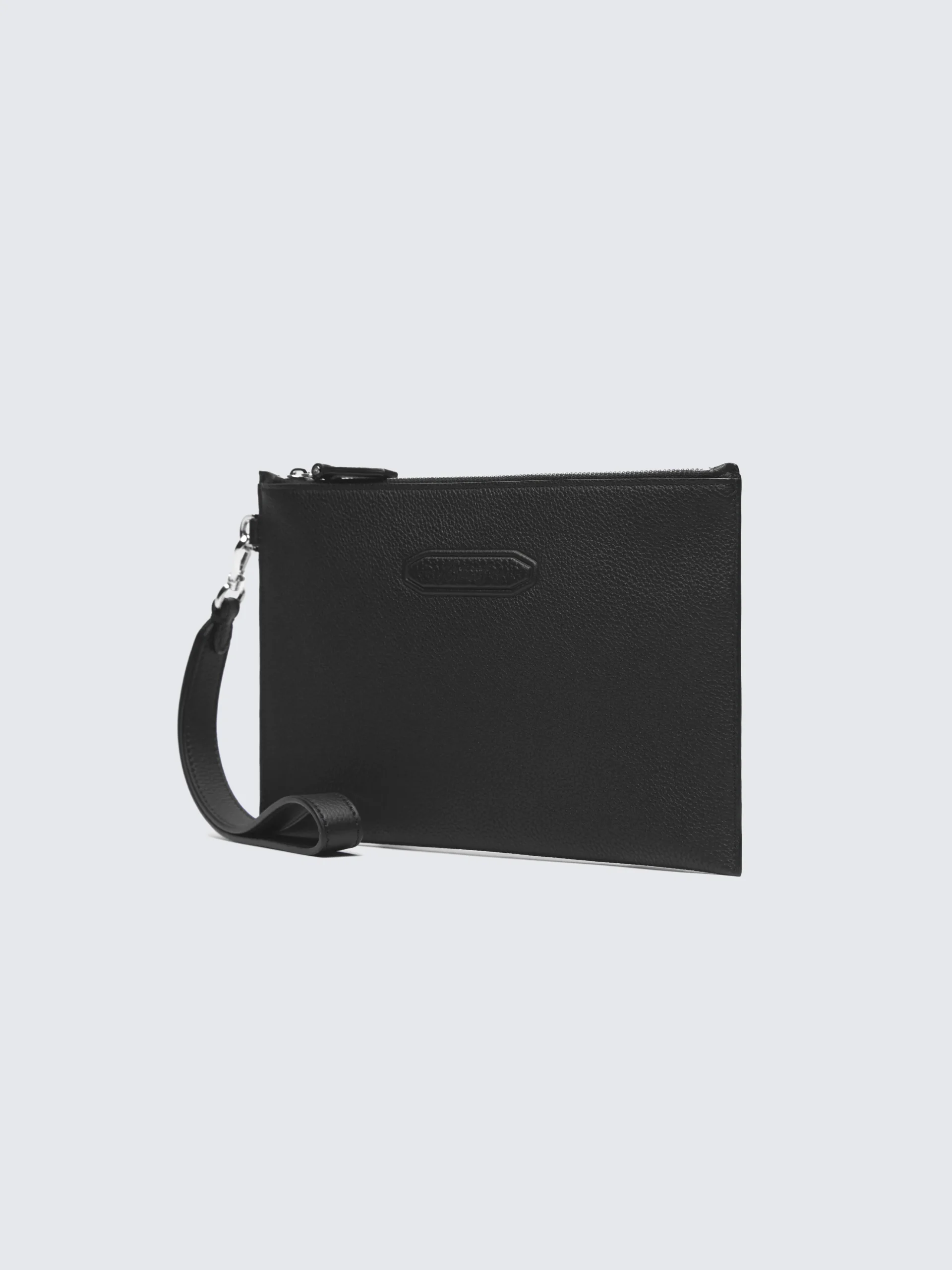 Black grained leather small pouch