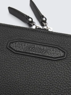 Black grained leather tie case
