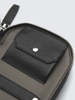 Black grained leather tie case