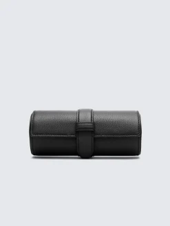 Black grained leather watch case