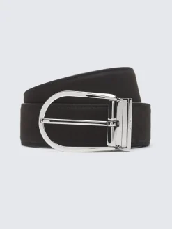 Black nubuck and calf leather adjustable belt